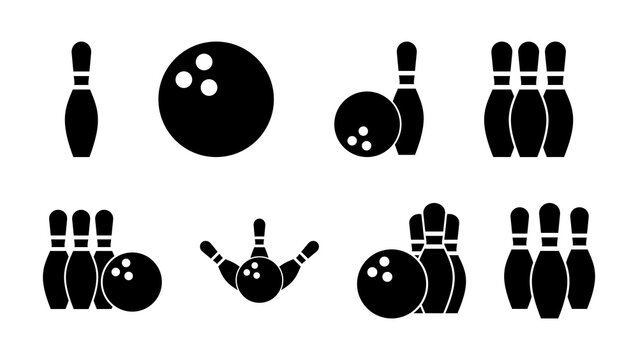 Bowling icon set. bowling ball and pin icon. bowling pins