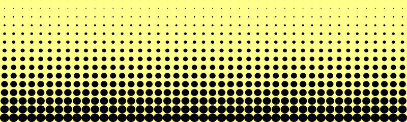 Black halftone on yellow background in comic style. Gradient halftone. Vector illustration.