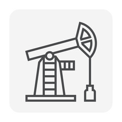 Oil pump, pumpjack vector icon. Industrial machine equipment, onshore platform or drilling rig for supply crude oil, fossil fuel from oil well by exploration, extraction, production. Editable stroke. © DifferR