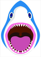 Shark Mascot School Team, Wild Animal Head, Animal Face, Sport Emblem, Badge Art Icon, Roaring 
Shark Label, Design Logo, Vector Clipart. Vector illustration isolate. Print for T-shirts and sweatshir