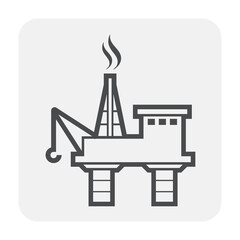 Oil platform or offshore drilling rig vector icon. Equipment of petroleum industry for supply fossil fuel, crude, natural gas and resource from oil well. By exploration, extraction and production.