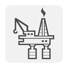 Oil platform or offshore drilling rig vector icon. Equipment of petroleum industry for supply fossil fuel, crude, natural gas and resource from oil well. By exploration, extraction and production.