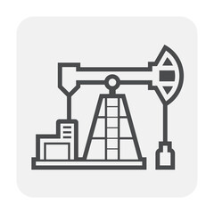 Oil pump or pumpjack vector icon. Industrial machine equipment or onshore platform with drilling rig for supply crude oil, fossil fuel, resource from oil well. By exploration, extraction, production.
