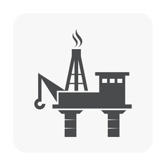 oil rig iconOil platform or offshore drilling rig vector icon. Equipment of petroleum industry for supply fossil fuel, crude, natural gas and resource from oil well. By exploration, extraction and pro