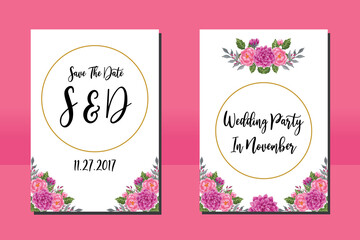 Fototapeta na wymiar Wedding invitation frame set, floral watercolor hand drawn Dahlia with Peony Flower design Invitation Card Template