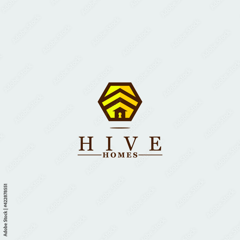 Wall mural hive bee home key logo icon