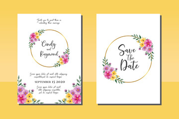 Fototapeta na wymiar Wedding invitation frame set, floral watercolor hand drawn Daisy Flower design Invitation Card Template