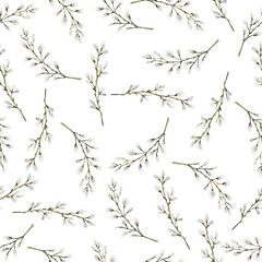 Watercolor seamless pattern with willow twigs. Illustration for the print. © Nataliya