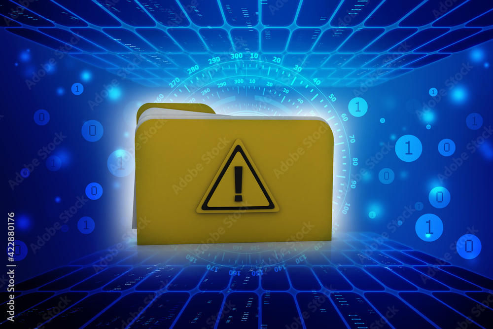Poster 3d rendering file folder with exclamation mark