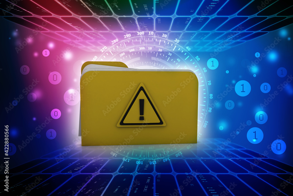 Poster 3d rendering file folder with exclamation mark