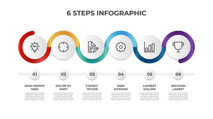 6 points of steps, list layout diagram vector, infographic element template
