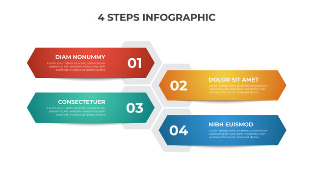 Colorful 4 points of steps, with hexagonal list layout diagram, infographic element template