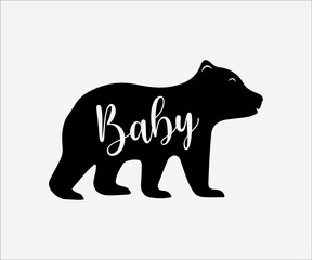 Baby Bear Printable Vector Illustration, Cute baby bear, Baby Bear clipart, Silhouette, Teddy Bear