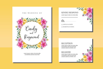 Wedding invitation frame set, floral watercolor hand drawn Daisy Flower design Invitation Card Template