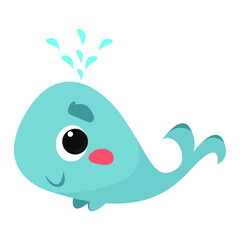 The body of an entirely cute little blue whale on a white background. Suitable for children's clothing, textiles or rooms. Vector illustration in cartoon style