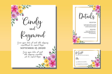 Wedding invitation frame set, floral watercolor hand drawn Daisy Flower design Invitation Card Template