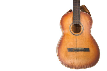 Fototapeta premium detail front view guitar body in deteriorated condition with scratches