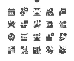 World Book and Copyright Day. Library, literature and education. Book exhibition. Celebrating, party and holiday. Public reading of books. Vector Solid Icons. Simple Pictogram