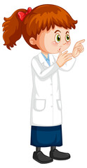 Cute girl cartoon character wearing science lab coat