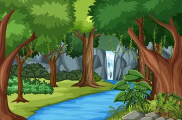Waldszene mit Fluss und vielen Bäumen © blueringmedia