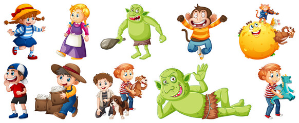 Set of different nursery rhyme character isolated on white background