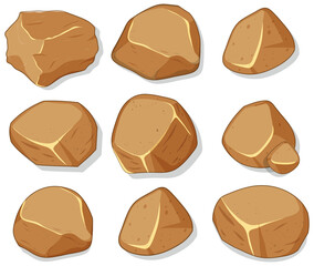 Set of brown stones isolated on white background