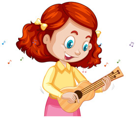 A girl cartoon character playing ukulele