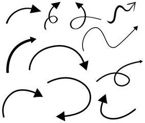 Set of hand drawn arrow doodles on white background