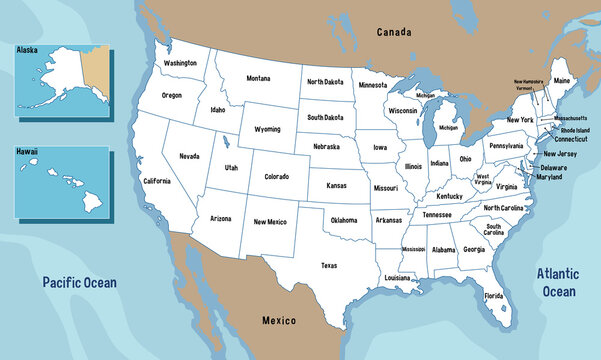 United States of America map with states names