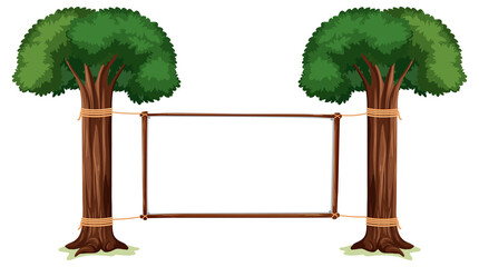 Empty banner with big trees on white background © blueringmedia