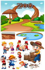 Obraz premium Zoo scene with isolated cartoon character and objects