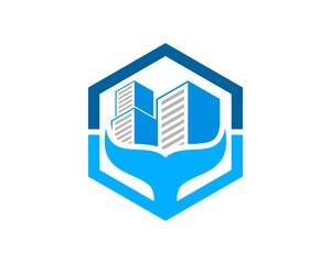 Hexagonal shape with whale tail and building