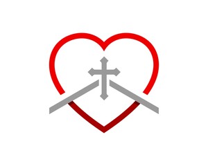 Simple love shape with religion cross and church inside