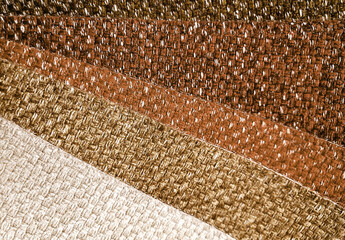 close up textile fabric palette in brown color tone. catalog and palette tone of Interior fabric for furniture or curtain works. fabric swatch background.