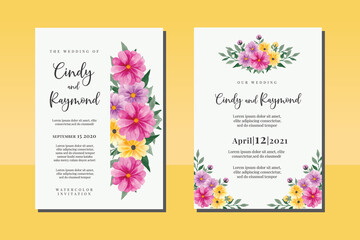 Wedding invitation frame set, floral watercolor hand drawn Daisy Flower design Invitation Card Template