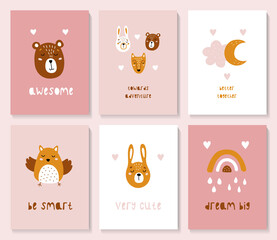 A set of postcards with a cute forest animals