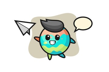 bath bomb cartoon character throwing paper airplane