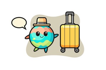 bath bomb cartoon illustration with luggage on vacation