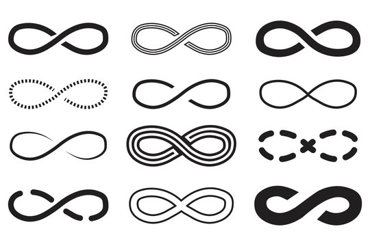 Set infinity. Round shape. Silhouette vector. Geometric art. Infinity icon set. Stock Image. EPS 10.
