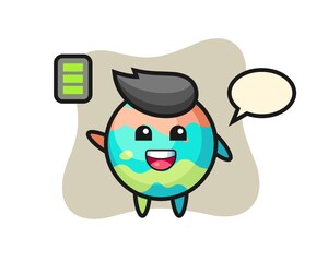 bath bomb mascot character with energetic gesture