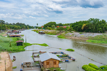 Naklejka premium Sakae Krang River and home villages near the river at Uthai Thani Thailand