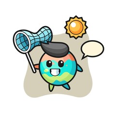 bath bomb mascot illustration is catching butterfly