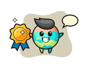 bath bomb mascot illustration holding a golden badge