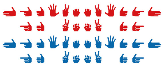 Set of various hand icons against white background (solid color type)