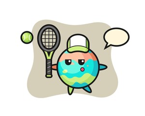 Cartoon character of bath bomb as a tennis player