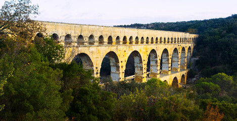 Obraz premium Pont du Gard, an ancient Roman bridge in southern France in Europe
