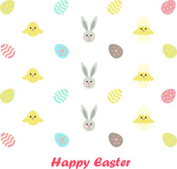 Happy Easter set eggs bunny birds background
