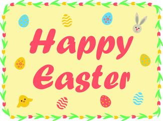 Happy Easter set eggs bunny birds Greeting

