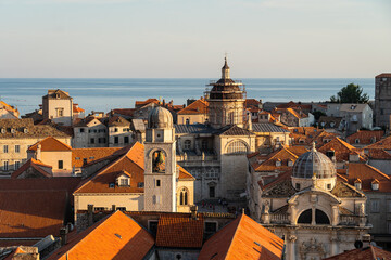 Sunset over the roof of the famous Dubrvnik old town in Croatia