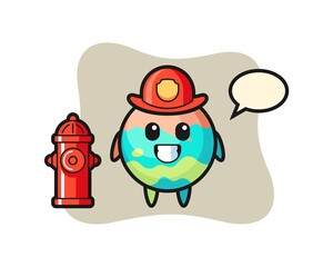 Mascot character of bath bomb as a firefighter